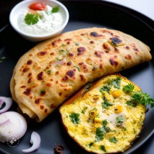 Desi Omelette with Lacha Paratha & Halwa