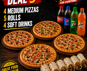 4 Med, 5 Rolls & 4 Soft Drinks