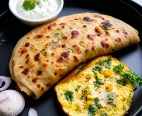 Desi Omelette with Lacha Paratha & Halwa