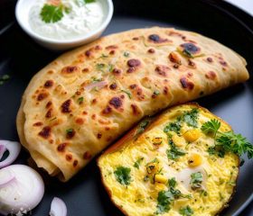Desi Omelette with Lacha Paratha & Halwa